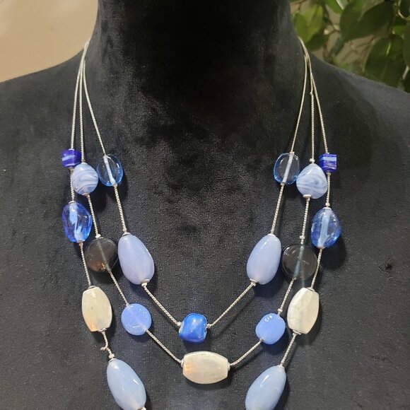 New York Womens Fashion Sea Glass Pewter Chain Collar Necklace w/ Lobster Clasp - Picture 2 of 6